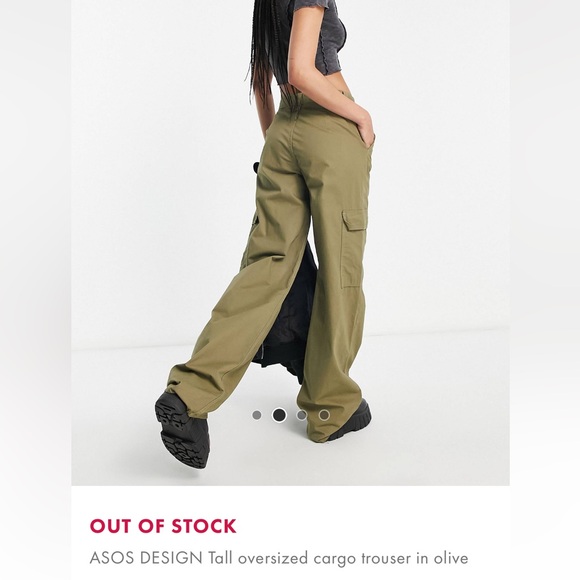 ASOS DESIGN Tall Oversized Cargo Trouser in Olive - Picture 2 of 4